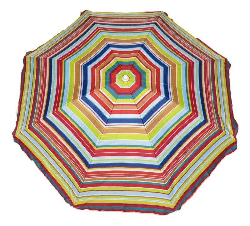 Ombrellone 180 cm, 8 stecche in acciaio. Palo 25 mm in acciaio con snodo.Tessuto Oxford con spalmatura in argento interna. Fantasie a righe. GLG Distribuzione Srl (ex MinutoSalomone)