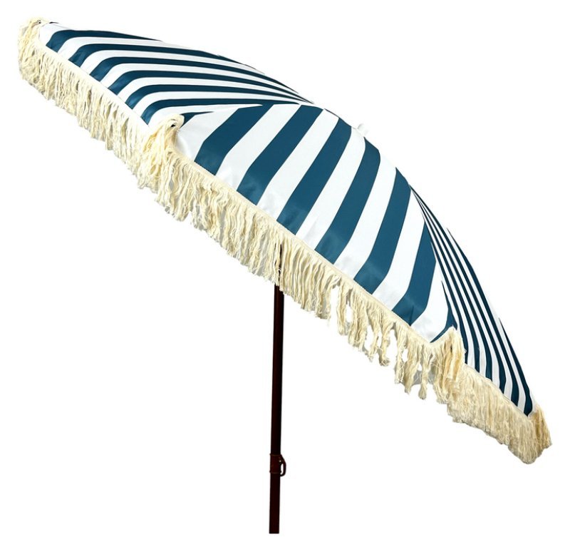 Ombrellone Mare in Poliestere Diametro 200 cm con Palo in Acciaio Effetto Legno e frange GLG Distribuzione Srl (ex MinutoSalomone)
