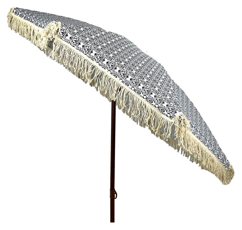 Ombrellone Mare in Poliestere Diametro 200 cm con Palo in Acciaio Effetto Legno e frange GLG Distribuzione Srl (ex MinutoSalomone)