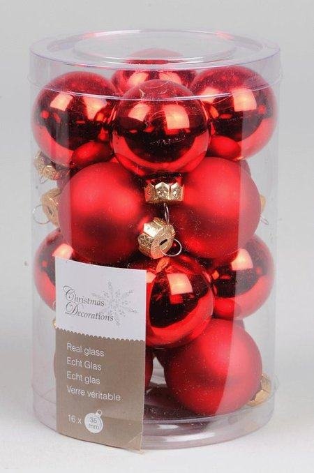 glass mini baubles shiny-matt, Colour: Christmas red, Size: dia3.5cm kaemingk