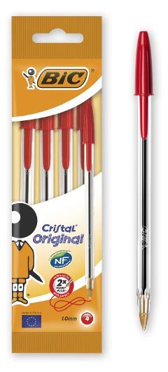 BLISTER 4 PENNE CRISTAL ORIGINAL ROSSE bic