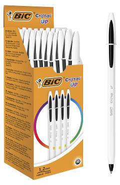 CONFEZIONE 20 PENNE CRISTAL UP TRATTO NERO CORPO PENNA BIANCO bic