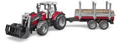 Trattore Massey Ferguson 7480 con rimorchio trasporto tronchi bruder