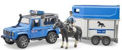 Land Rover Defender Polizia con rimorchio, cavallo e poliziotto bruder