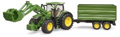 Trattore John Deere 7R 350 con benna e rimorchio bruder