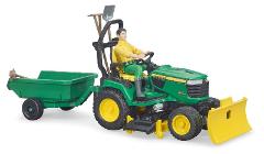 John Deere trattore tosaerba con rimorchio e giardiniere bruder