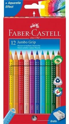 Astuccio 12 matite Jumbo acquarellabile con Grip a sezione esagonale - temperino incluso faber-castell