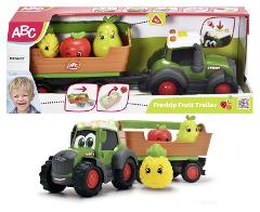 ABC Freddy Fruit Trailer funzionamento a ruota libera, luci, suoni, trailer con cassetta della frutta removibile, tre frutti con sonaglio Simba