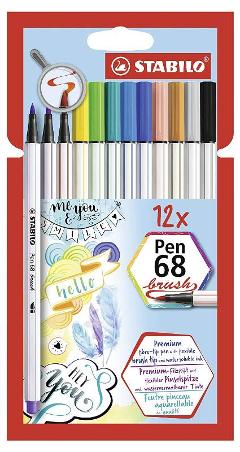 STABILO Pen 68 brush astuccio in cartone da 12 colori ass. stabilo