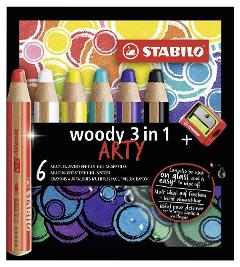 STABILO woody 3in1 astuccio in cartone ARTY da 6 colori ass. + temperino stabilo