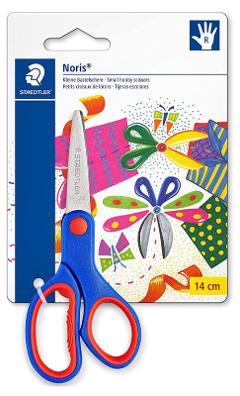 Forbice da 14 cm, con lame inox; in blister; ideale per bambini, con punte arrotondate e impugnatura ergonomica. staedtler