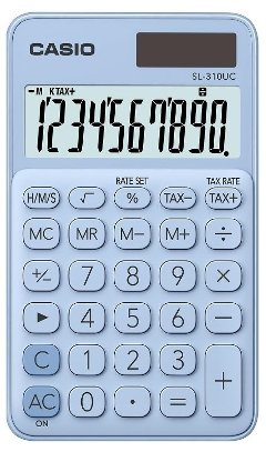 Calcolatrice tascabile con display a 10 cifre e con possibilita' di effettuare diversi calcoli come: calcolo IVA, calcolo del tempo, calcolo profitto e calcolo della percentuale ed e' dotata di radice quadrata, 3 tasti memoria casio