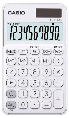 Calcolatrice tascabile con display a 10 cifre e con possibilita' di effettuare diversi calcoli come: calcolo IVA, calcolo del tempo, calcolo profitto e calcolo della percentuale ed e' dotata di radice quadrata, 3 tasti memoria casio