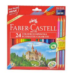 Astuccio 24 matite colorate ecologiche con 3 matite bicolore e un temperino faber-castell