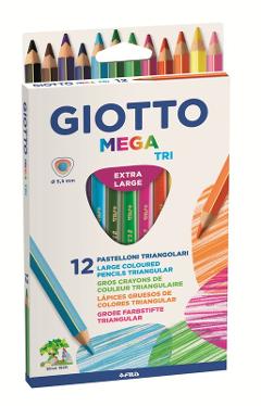 ASTUCCIO 12 GIOTTO MEGA-TRI - PASTELLI A SEZIONE TRIANGOLARE - MINA GIGANTE DIAMETRO 5,5MM fila