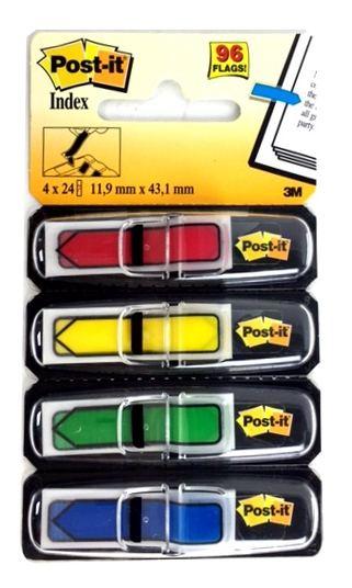 Blister mini Post-it segna pagina a forma di freccia - colori assortiti - 4 dispenser da 24 foglietti 3m