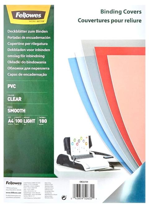 copertina Clear PVC 180my A4 Cf. 100 Fellowes Leonardi SPA