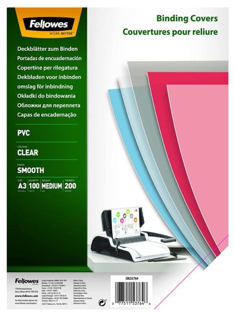 copertina CLEAR PVC trasp. 20/100 A3 cf100 Fellowes Leonardi SPA