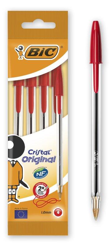 BLISTER 4 PENNE CRISTAL ORIGINAL ROSSE bic