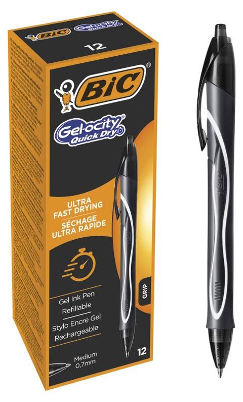 Penna a gel ricaricabile tratto medio 0,7 con grip - colore nero bic