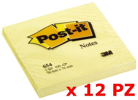 blocchetti Post-it Giallo Canary 76x76 mm 100FF conf da 12 pz 3m