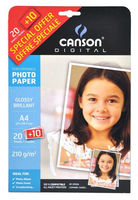 Confezione 30 Fogli CARTA FOTOGRAFICA formato A4 210x297 210gr/m2 GLOSSY BRILLANTE Hamelin Canson