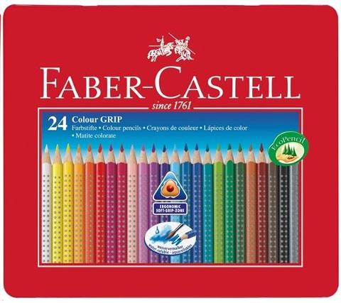 Scatola in metallo da 24 matite colorate acquerellabili con grip faber-castell