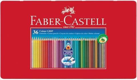 Scatola in metallo 36 colori a matita a sezione triangolare acquerellabili con grip faber-castell