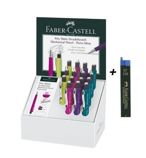 Portamine da 0,7mm colori assortiti - espositore da 15 pezzi - l'espositore contiene anche un astuccio per mine di ricambio faber-castell