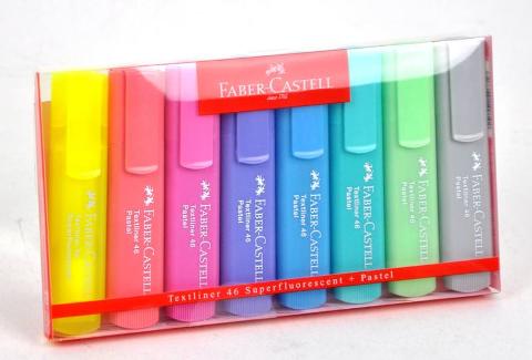 Astuccio 6 evidenziatori colori pastello e 2 evidenziatori colore giallo - Evidenziano in 3 larghezze di tratto: 1 mm, 2 mm e 5 mm. faber-castell