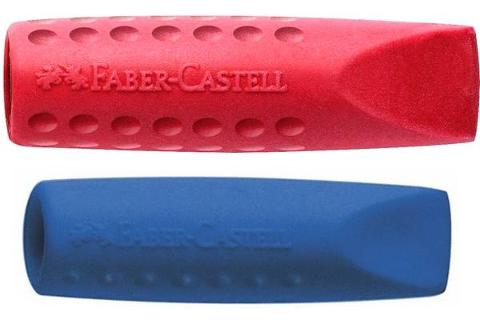 Busta 2 gommini per cancellare e proteggere la mina - colore ROSSO/BLU - espositore da 24 buste faber-castell