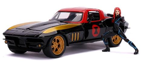 Marvel Black Widow 1966 Chevy in scala 1:24 die-cast con personaggio della Vedova Nera in die cast Simba