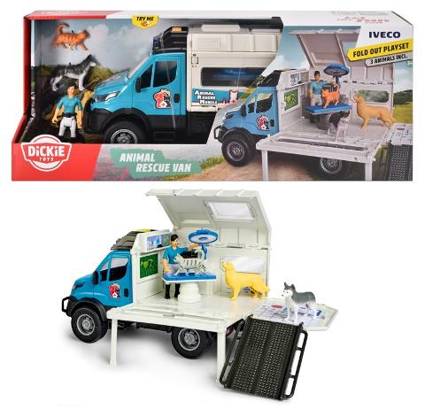 Animal Rescue Van con Iveco Van in scala 1:24, personaggio, anmali. Il van si apre, all'interno accessori ambulanza veterinaria Simba