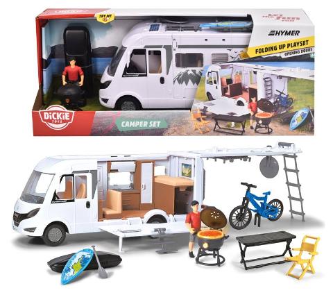 Camper Set Con Camper Hymer in scala 1:24, personaggio e accessori per il campeggio Simba