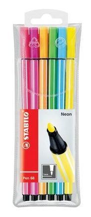 STABILO Pen 68 astuccio in plastica da 6 colori neon stabilo