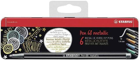 Stabilo Pen 68 Metallic conf. da 6 pz in scatola di metallo stabilo