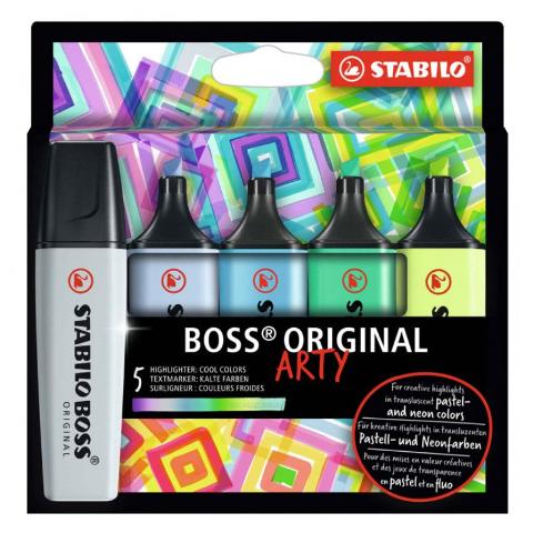 STABILO BOSS astuccio in cartone ARTY da 5 colori ass. - colori freddi stabilo