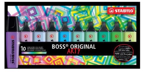 STABILO BOSS astuccio in cartone ARTY da 10 colori ass. - colori freddi stabilo