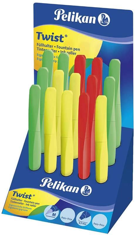 ESPOSITORE 12 PENNE STILOGRAFICHE E 3 PENNE SFEROGRAFICHE COLORI ASSORTITI FLUO pelikan