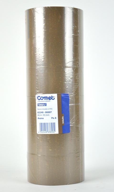 Nastro adesivo COMET per imballi color Avana (Marrone) misure 66m x 50mm - confezione da 6 pezzi Tesa-Comet