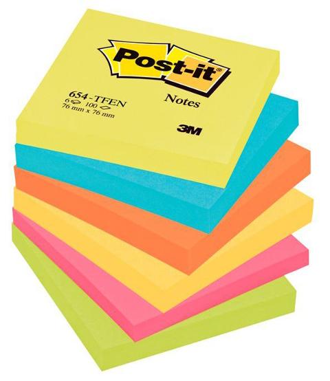 blocchetti Post-It Energy colori assortiti 76x76mm 100FF conf da 6 3m