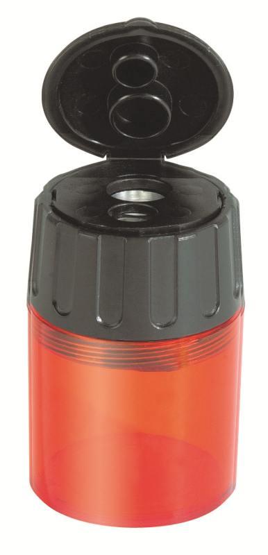 Temperamatite con serbatoio, in plastica, disponibile in colori assortiti. Per matite e pastelli da 8mm a 11mm di diametro - Confezione da 10 pezzi fila