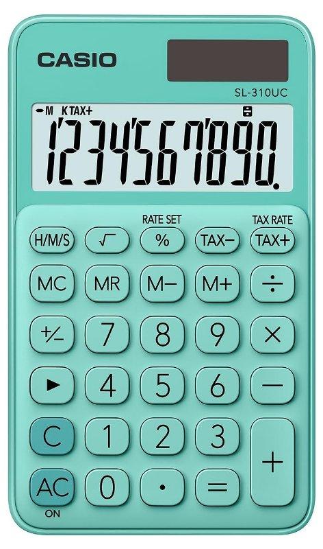 Calcolatrice tascabile con display a 10 cifre e con possibilita' di effettuare diversi calcoli come: calcolo IVA, calcolo del tempo, calcolo profitto e calcolo della percentuale ed e' dotata di radice quadrata, 3 tasti memoria casio