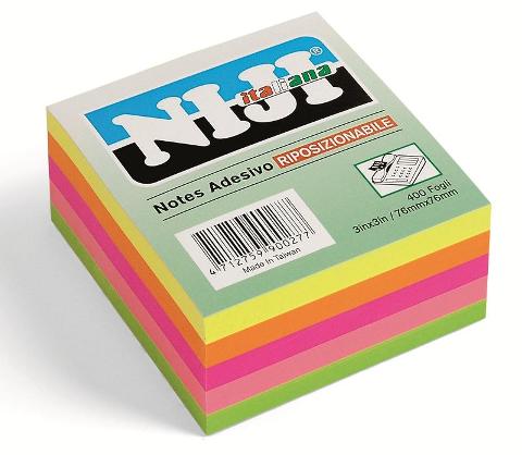 Cubo 400 foglietti adesivi - colori assortiti - tipo Post It lebez