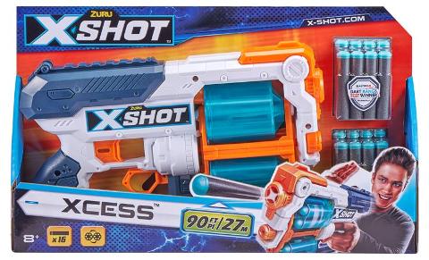 X-Shot Excel Xcess con doppio tamburo automatico da 6 colpi e 16 dardi Zuru