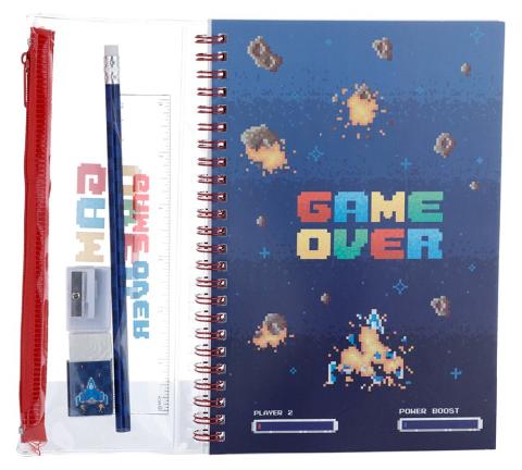 Set per la Scuola (6 pezzi) Memo ad Anelli & Astuccio Game Over Puckator SRL