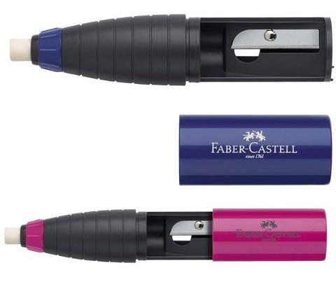 Temperamatite con serbatoio e gomma per cancellare - espositore da 12 pezzi faber-castell