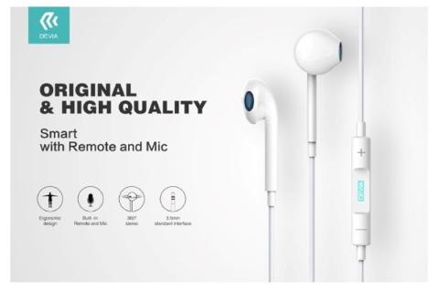 Auricolari Devia Smart con Mic e Controllo 1.2 mt Bianco Life