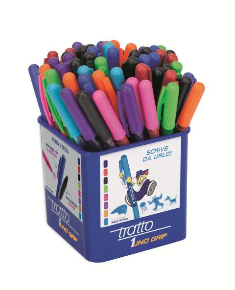 Penna a sfera TRATTO 1 Grip con impugnatura ergonomica. Larghezza tratto 0,5mm - 9 colori assortiti fila