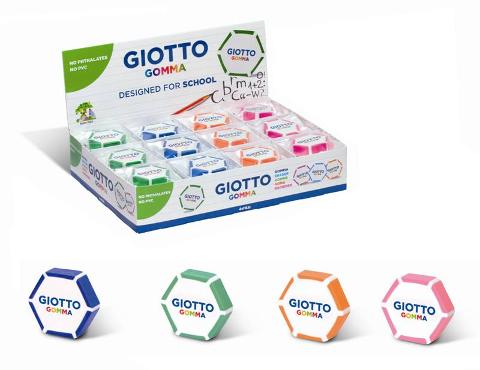 GIOTTO GOMMA A FORMA ESAGONALE - COLORI ASSORTITI - DISPLAY DA 48 PEZZI fila